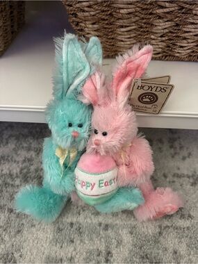 Boyds Plush Bunny Pair - Pink & Mint Easter Bunnies